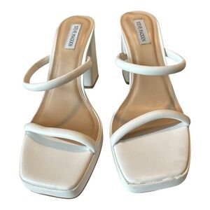 Steve Madden Polly Slide Sandals - White, Size 10 - 4” Heel